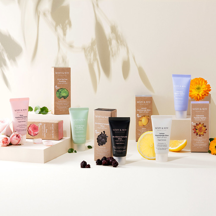 MARY&MAY Vegan Wash Off Mask Mini Gift Set - mini set smývatelných a noční masky 30g x5