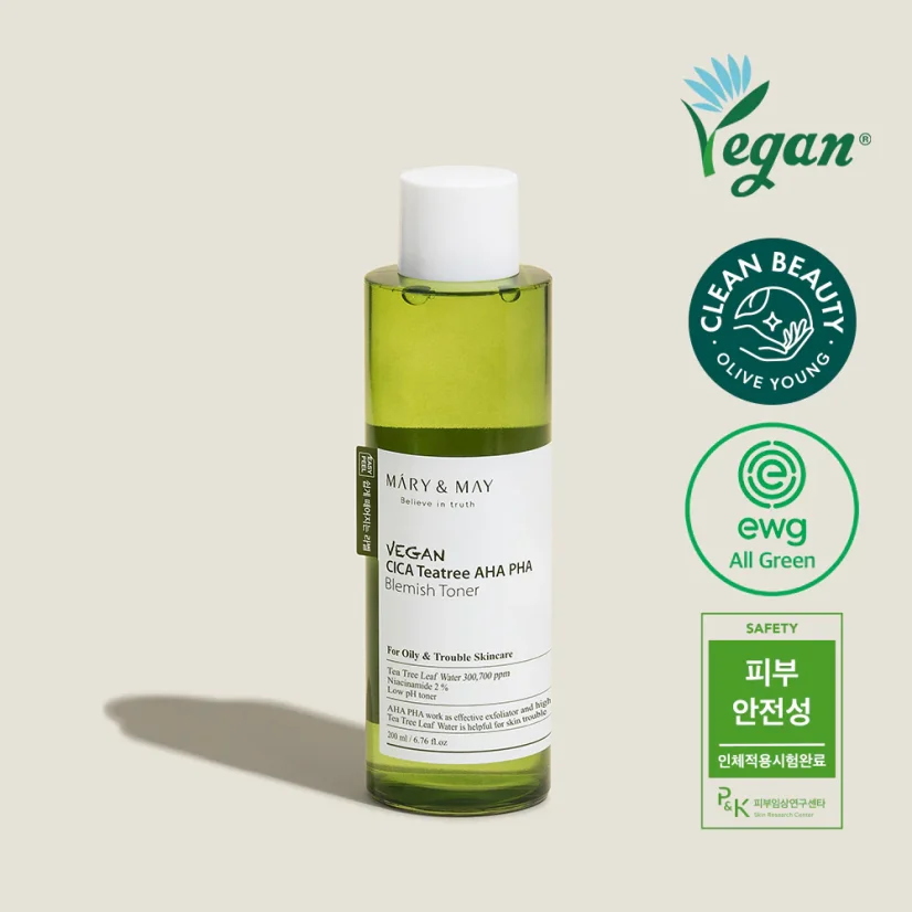 MARY&MAY Vegan Cica Tea Tree Toner Special Set - zklidňující sada toneru pro mastnou a aknozní pleť a očního krému s obsahem Centella Asiatica 200 ml + 30 ml + 12 g
